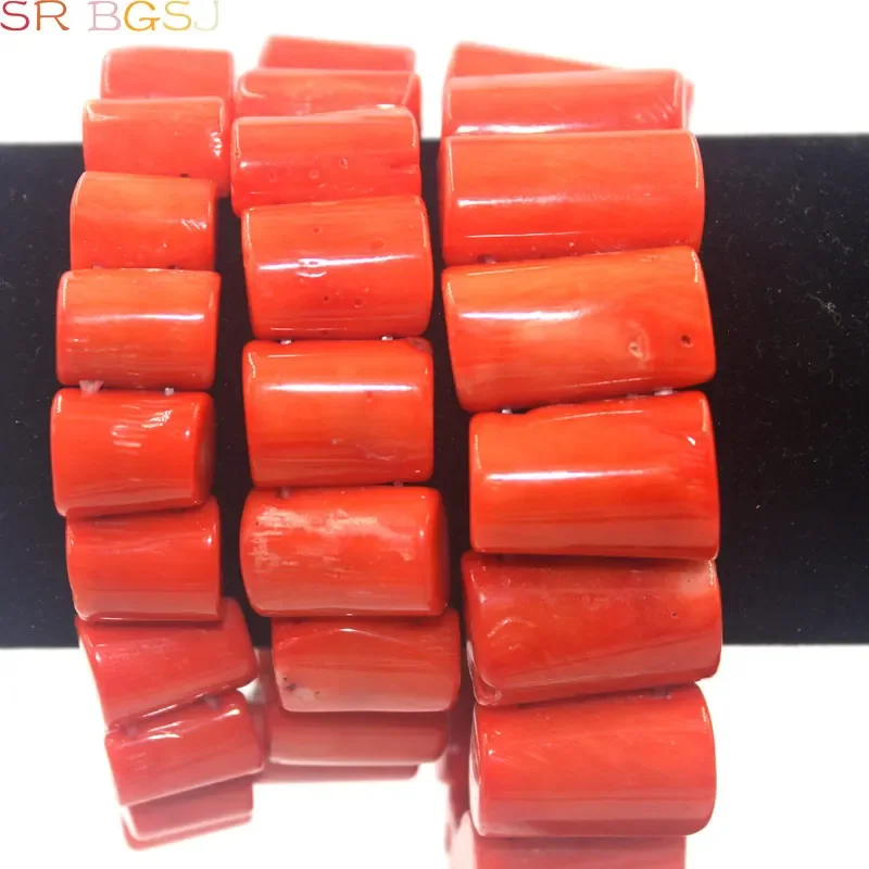 Natural Half Column Orange Coral Gems Stone Beads Stretch Bracelet Woman Jewelry Strand 8\