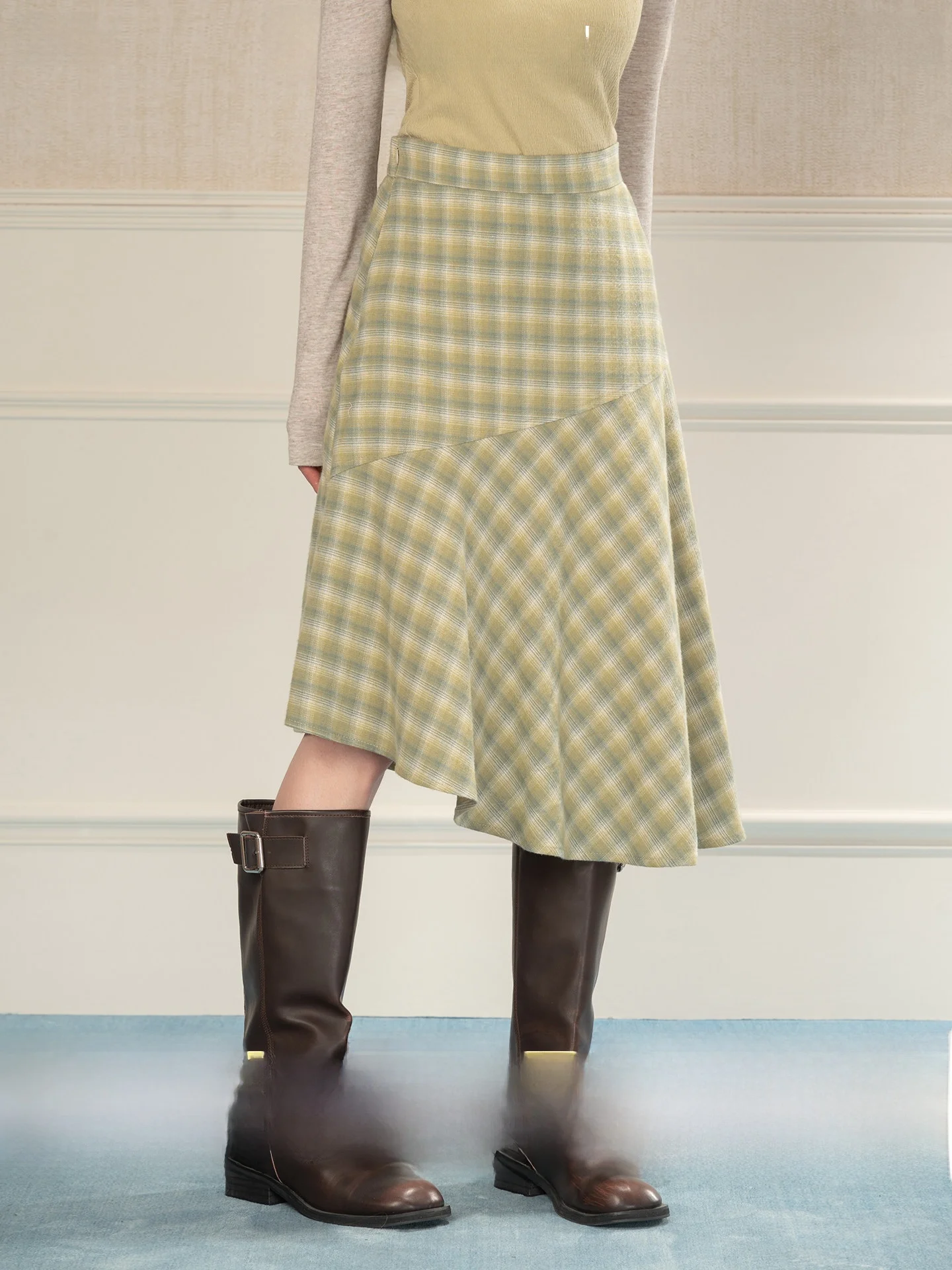 

Heynew Fre een Asymmetrical Plaid f Skirt Women's Spring Travel Outfit Beautiful Fluffy Fi Tail Skirt Cotton High Waist