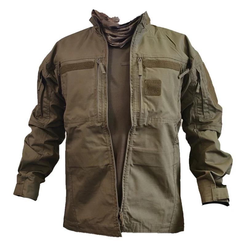 Tactical Style Multi Pocket Workwear Jacket Men's Military Style Outdoor Functional Jacket Military Brown Training Jacket Stand