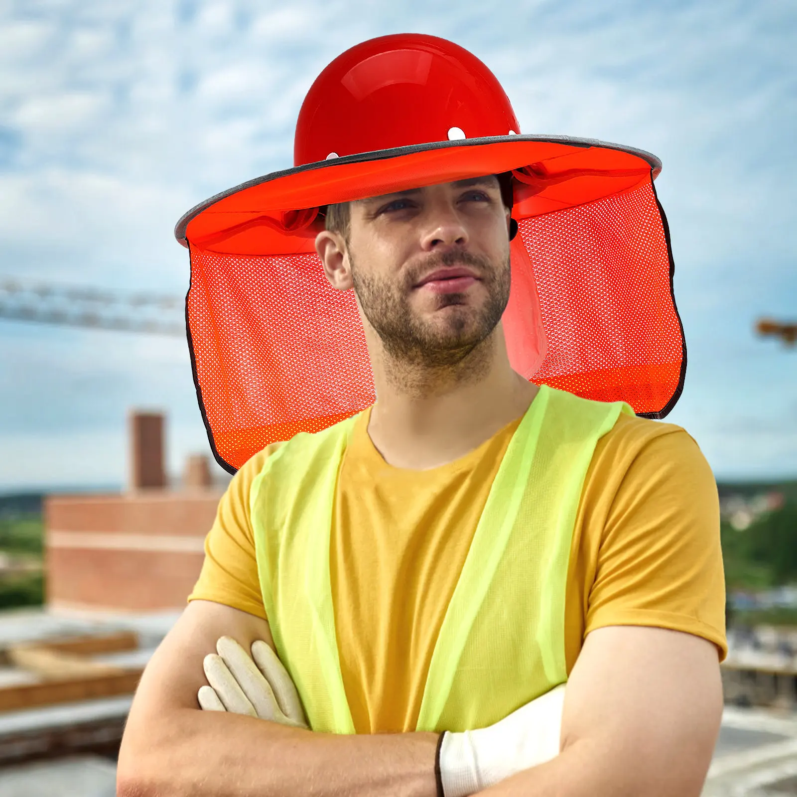 

2Pcs Hard Hat Sun Shade Full Brim with Neck Protection Reflective Design Breathable Mesh Lightweight Portable for Safety