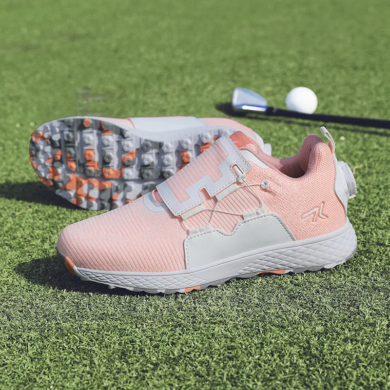 Men's and Women's Professional Golf Shoes, Fashionable Pink and Black Casual Walking Shoes, Mesh Breathable Golf Shoes