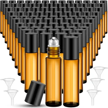 앰버 롤러 볼 에센셜 유리 오일 빈 향수 롤러 볼, 리필 가능한 액체 용기, 메이크업 도구, 1 ml, 2 ml, 3 ml, 5 ml, 10ml, 5 PCs 