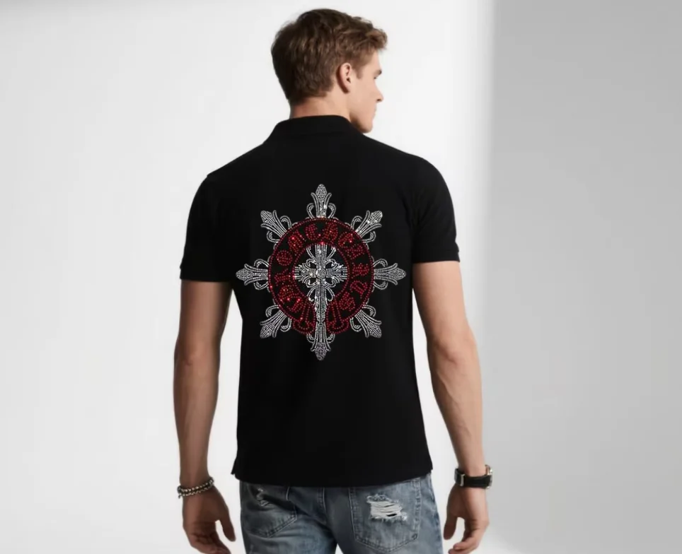 

Designer Brand Men's Polo Fashionable and with a Touch of Rhinestone Sophistication
