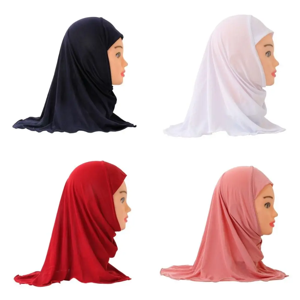 Wearing Stretch Material Girls Kids Muslim Hijab 2 to 7 years old Children  Turban Islamic Scarf Shawls