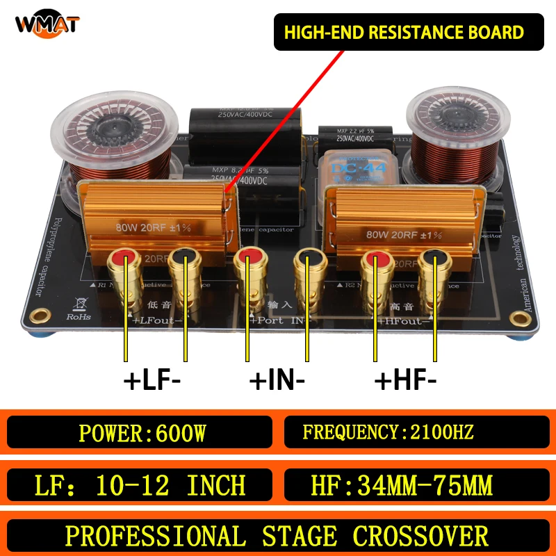 

KV3/High power 600W 2-way Metal Speaker Crossover 10-12 Inch Woofer & 34-75 core tweeter 2100Hz for Stage with Tweeter Protector