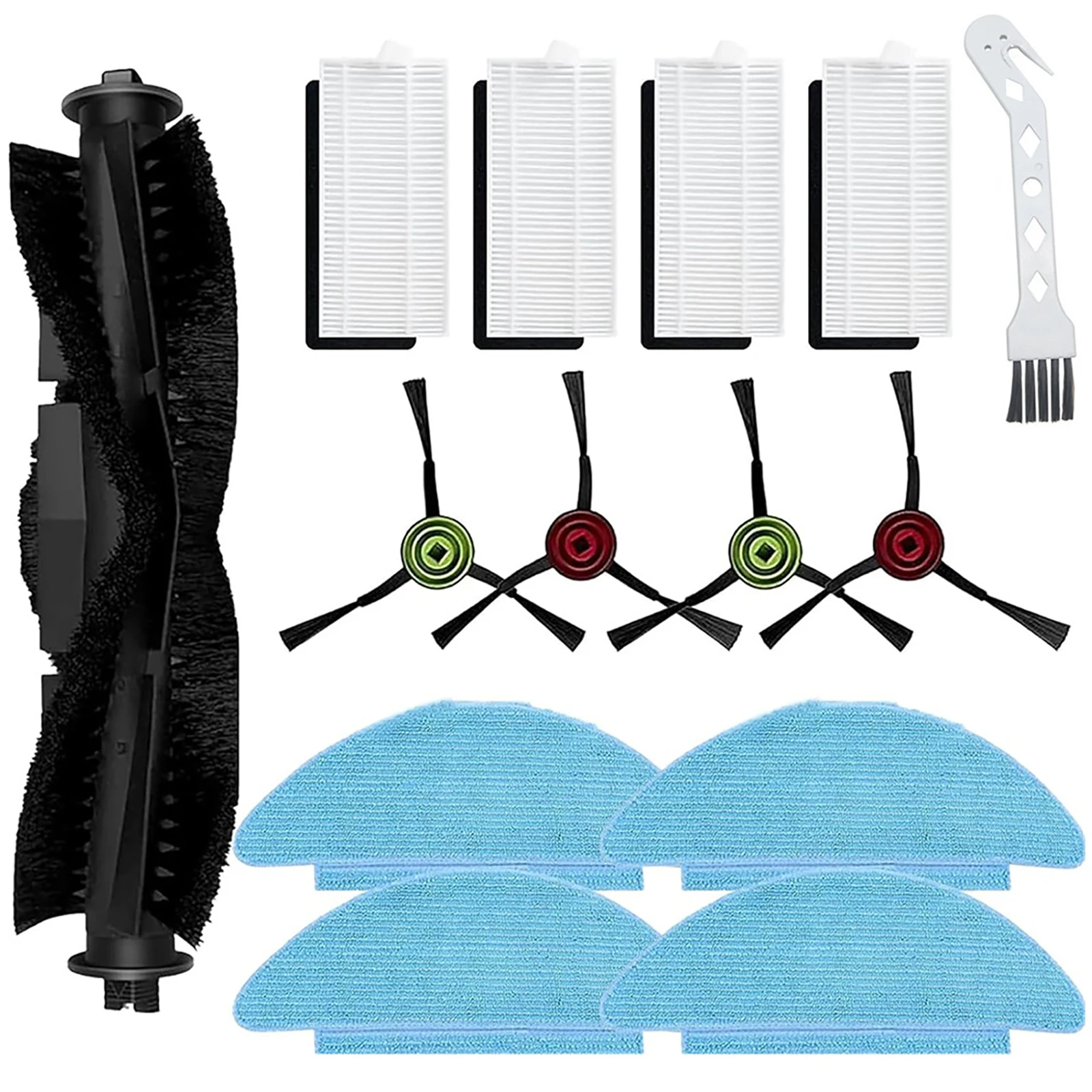 1 Set For Tikom L9000 Vacuum Cleaner Accessories Replacement Main Roller With Microfiber Mop Pads & Side Brushes & Filters Kit