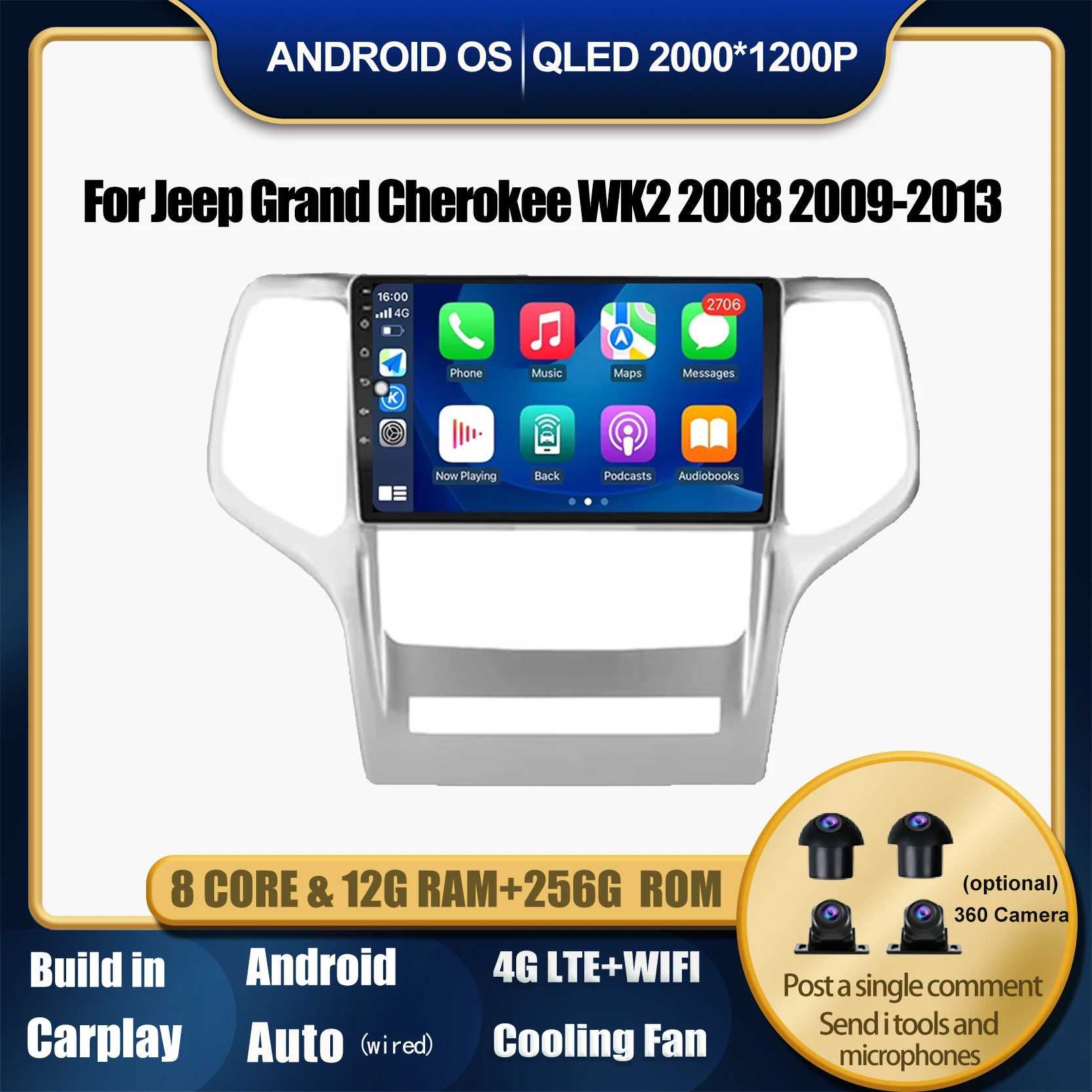 

Android 14 For Jeep Grand Cherokee WK2 2008 2009-2013 GPS Navigation Carplay Multimedia Video Player Tools Bluetooth Car Radio