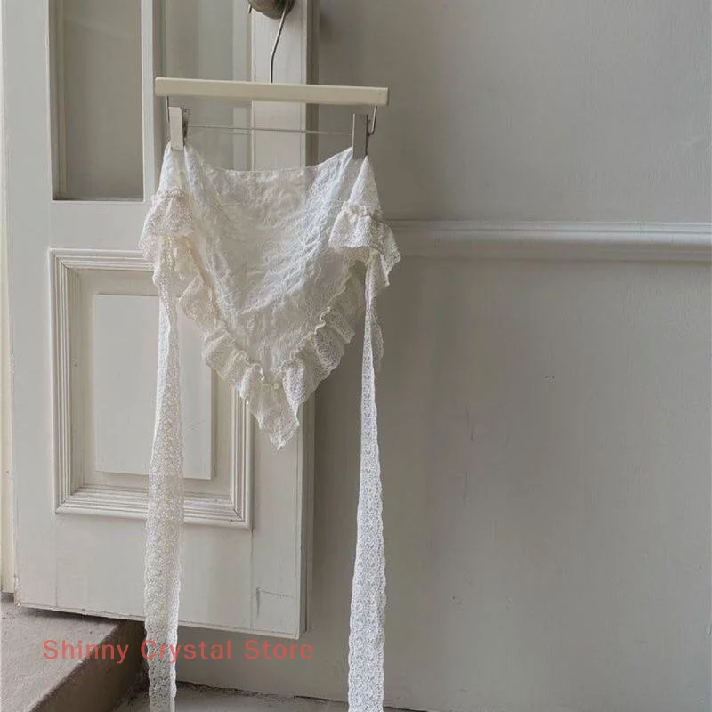 Sciarpa Bandana in pizzo estivo Fazzoletto da collo a triangolo stile coreano Cintura in vita Boho per accessori fotografici in campagna per ragazze