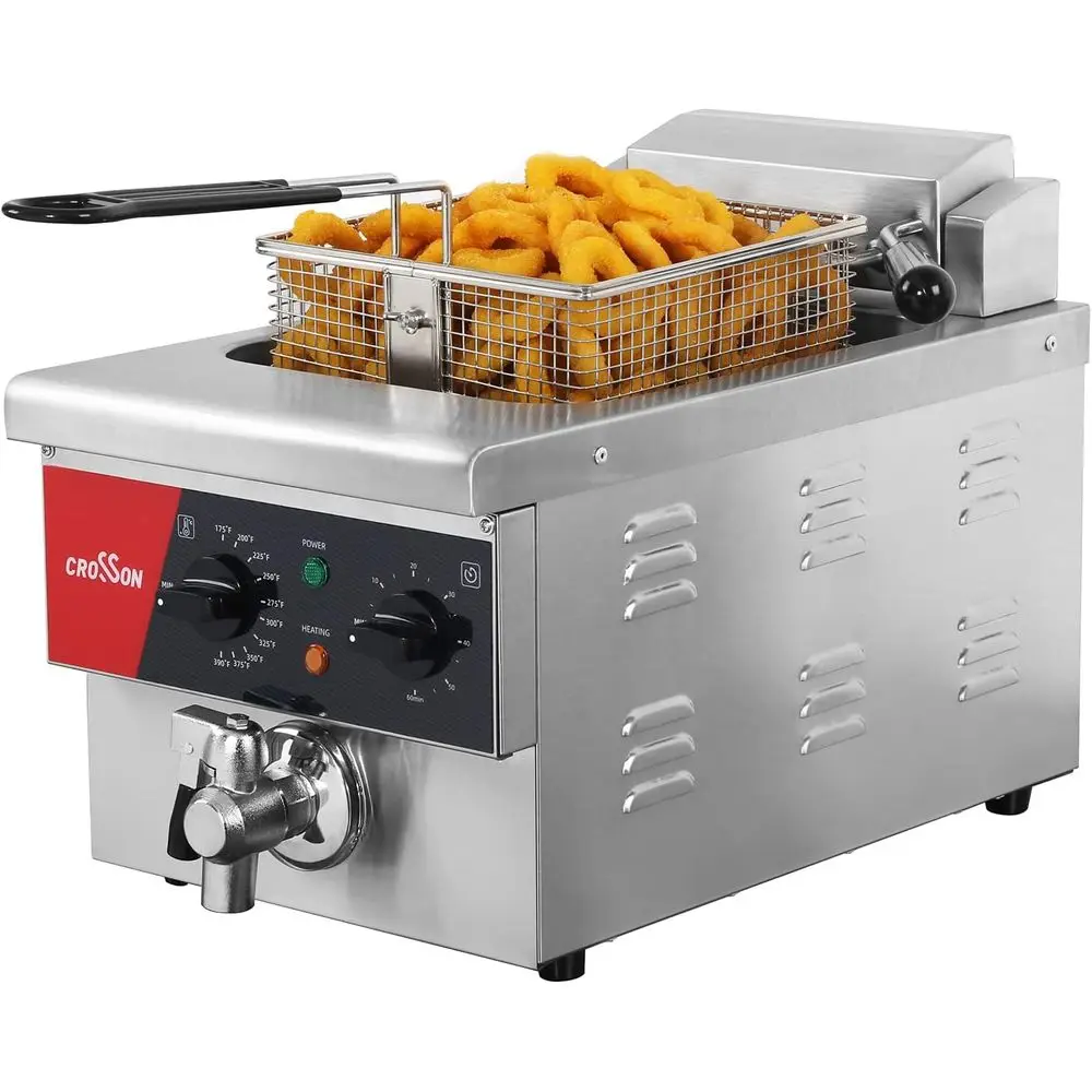 

Электрическая настольная фритюрница объемом 6 л, увеличенного размера, с дренажем, таймером, корзиной и крышкой, для использования в ресторанах, 120В, 1800Вт, коммерческая фритюрница.