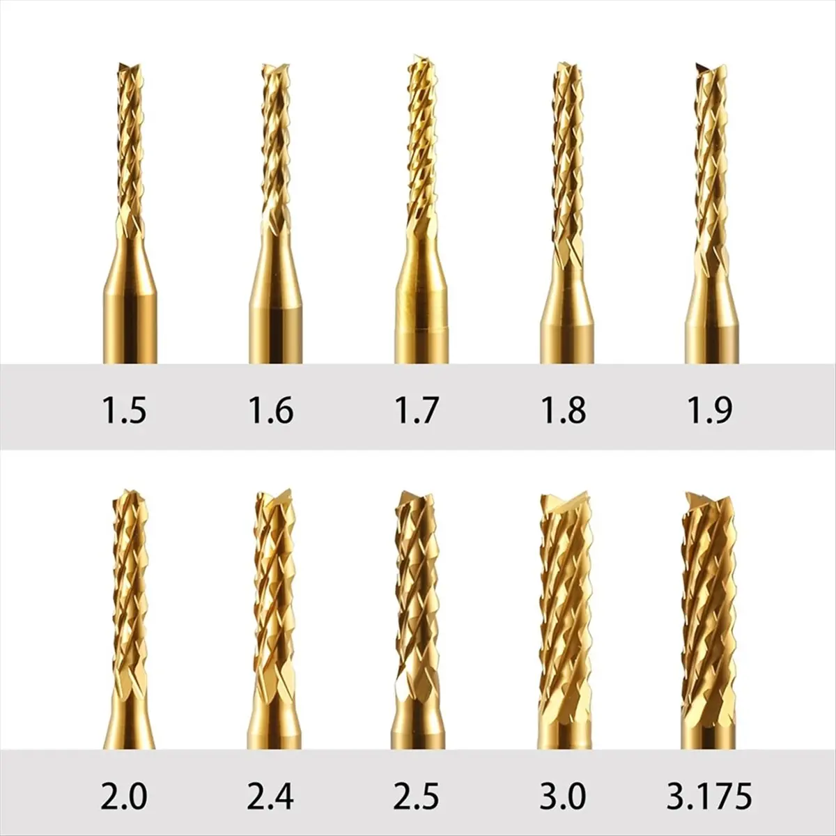 Top Sale End Mill Sets,10Pcs Titanium Coat End Mill,1/8Inch Shank 0.6-1.5mm Micro-Type End Mill Engraving Bits CNC Router Bits