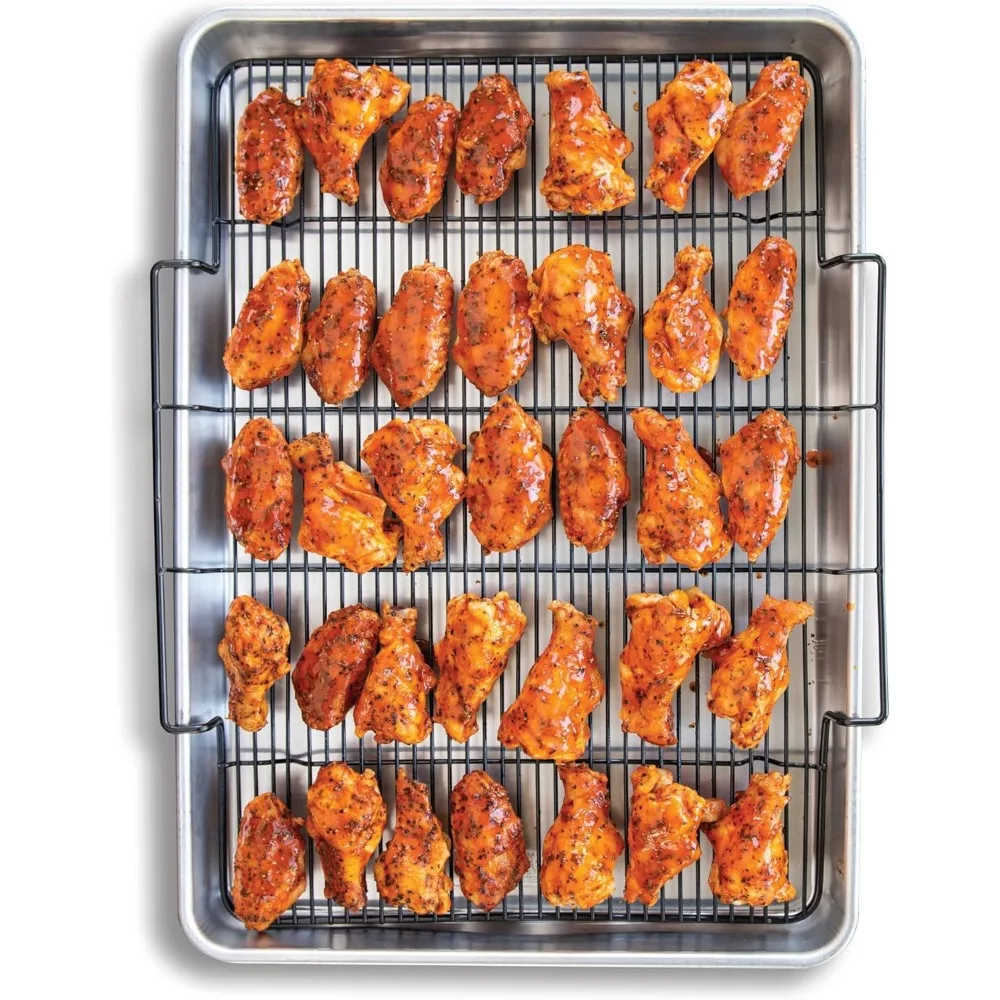 

Extra Large Oven Crisping Baking Tray with Rack, Silver - Perfect for Roasting and Baking