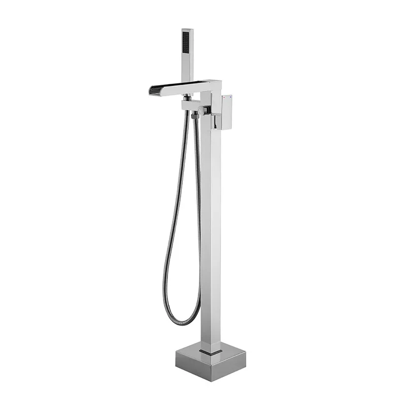 All-copper hot and cold water shower set, bathroom, square waterfall floor-to-ceiling bathtub, faucet tank edge
