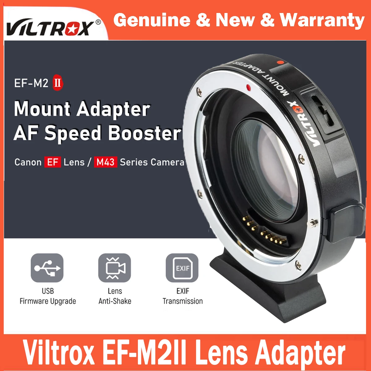 Viltrox EF-M2II Adaptador de refuerzo de velocidad de 0,71x, reductor focal, enfoque automático para lente de montaje Canon EF a cámara Panasonic Olympus M43