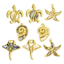 1pc Turtle Animal Conch Sea Snail Charms 304 Stainless Steel & Shell Ocean Gold Plated Necklace Pendants for Jewelry Making
