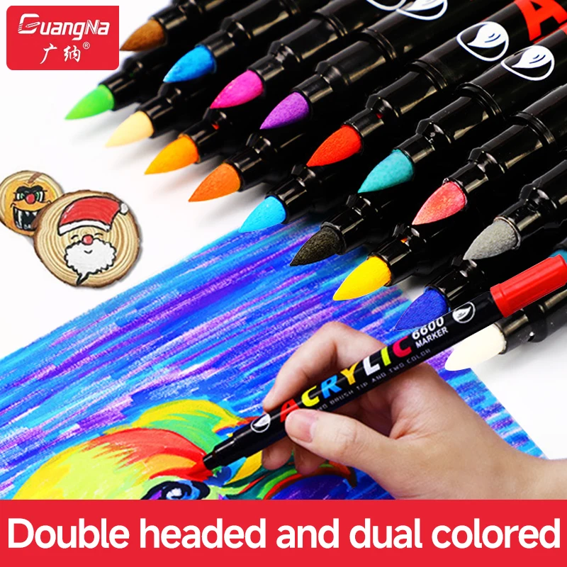 Imagem -02 - Guangna-double Head Marker Pen Impermeável Acrílico Caneta de Propileno Conta Mão Pinturas Belas Artes Escova 36 Cores 60 Cores 84 Cores por Conjunto