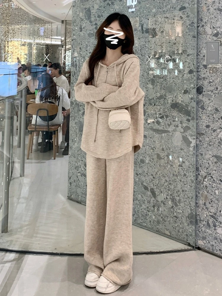 

Faionable Knitted Sweater Set Women's Early Spring Clothing Korean Sle Long Sve Hoodie Loose Fit Sweet Sle Polyester...