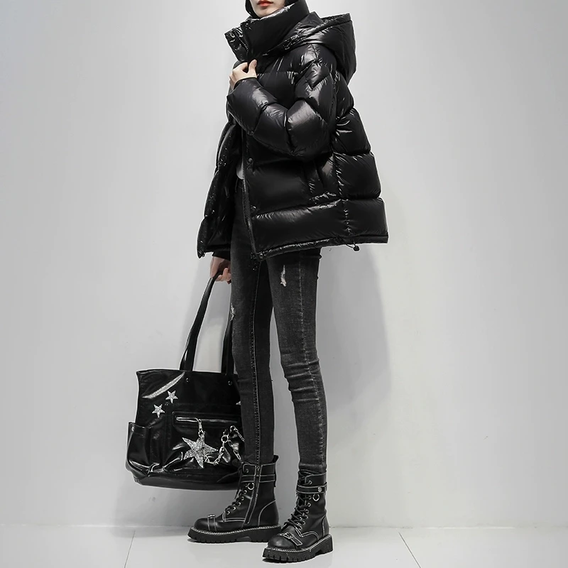 

Short Glossy Down Jacket For women Winter 2025 New Korean version 90% White duck down Thick Bread Jackets Lady Hooded Down Coats