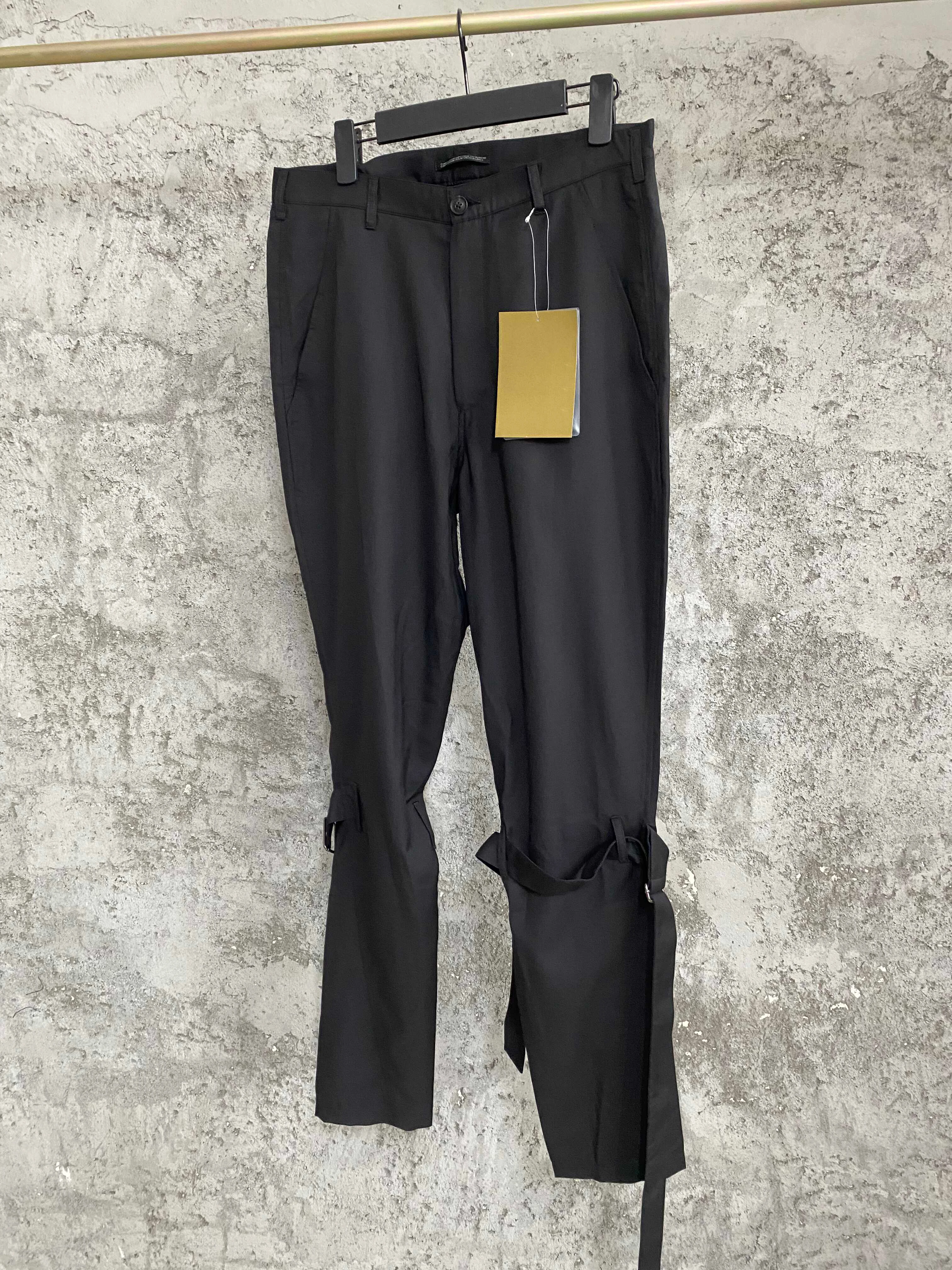 

TOP-YAMAMOTO Design sense lace-up casual pants, black zipper tapered long pants, tapered bandage pants for men