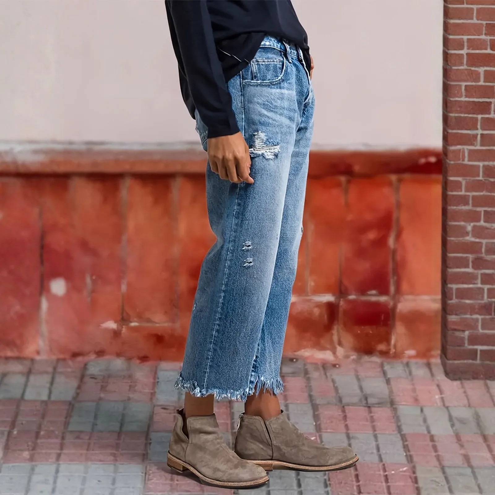 Pantaloni palazzo per le donne Jeans eleganti da donna con fondo a campana per le donne Pantaloni da lavoro neri a gamba dritta Jeans larghi Y2k Ropa De Mujer