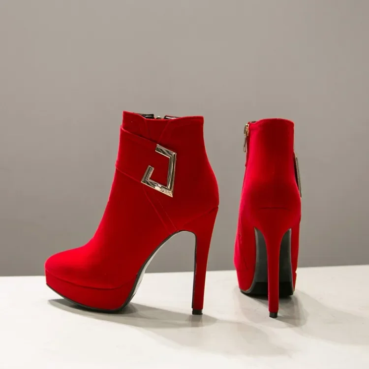 Oversize Large size Big Size boots women shoes ankle boots for women ladies boots Diamond high heel metal trim