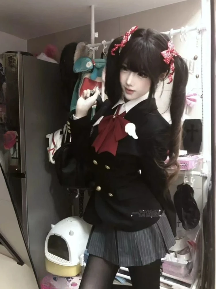 جديد الحلو Preppy نمط JK 2 قطعة مجموعة المرأة القوس معطف أسود + تنورة صغيرة مطوي اليابانية موضة ريترو سليم البدلة الخريف الشتاء #2