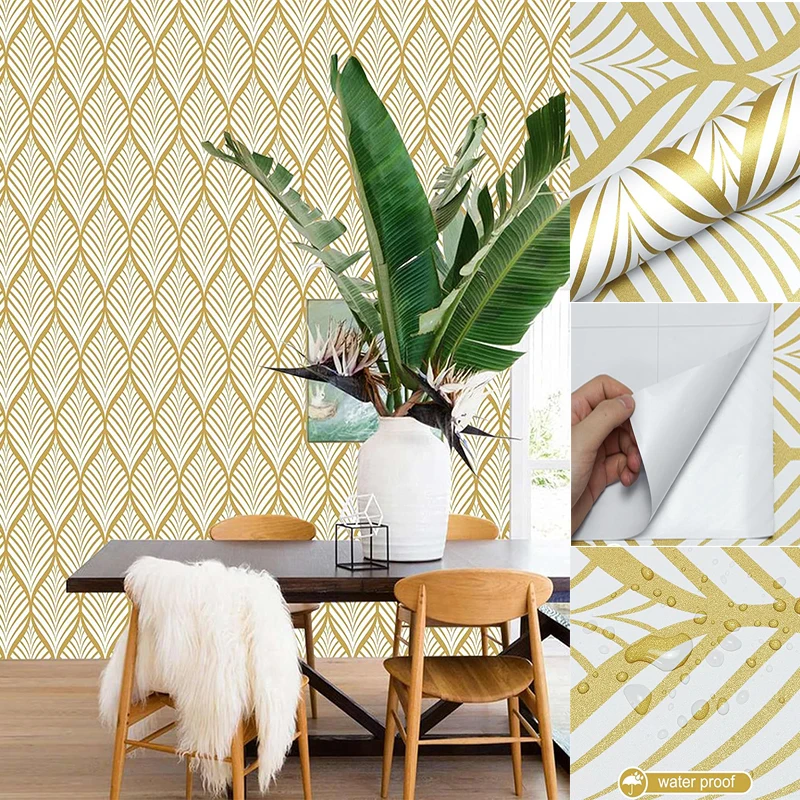 Modern Bohemian style PVC gold wallpaper vinyl contact paper self-adhesive cabinet home decoration detachable vinyl film