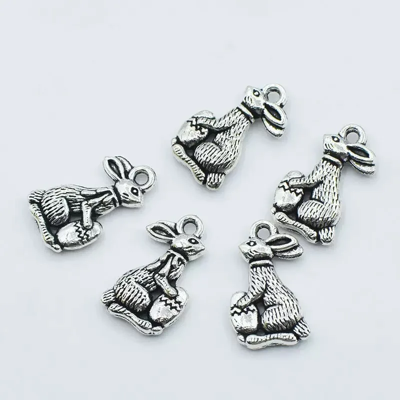 240 Stück antiksilberfarbene Kaninchen-Anhänger, 17 x 10 mm, für Halsketten, Ohrringe, Schmuckherstellung, A1688, Schmuckzubehör, Basteln – Detail 2