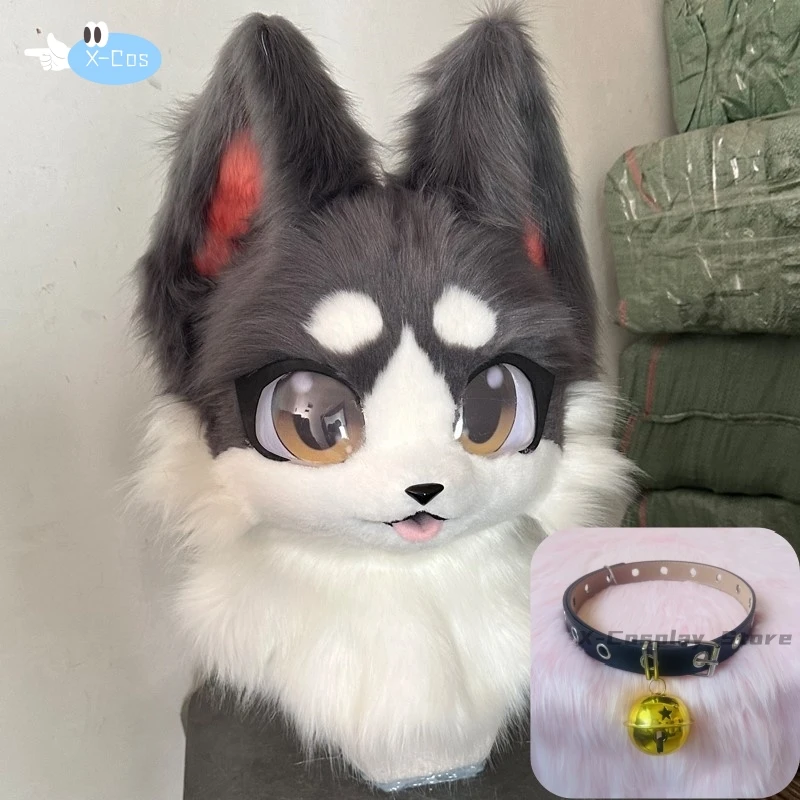 Kawaii Fursuit głowa zwierzęcia kostium bestii Fursuit futrzana głowa uroczy pies wilki głowa bestii kostiumy i akcesoria garnitur