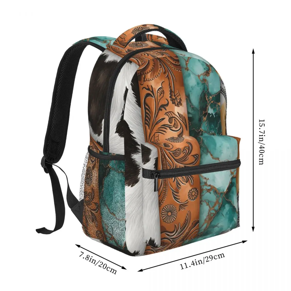 Western Cowhide Turquoise Leather Pattern, Boho Rustic Concho,  Backpack BookBag Children School Bag Computer Shoulder Bags