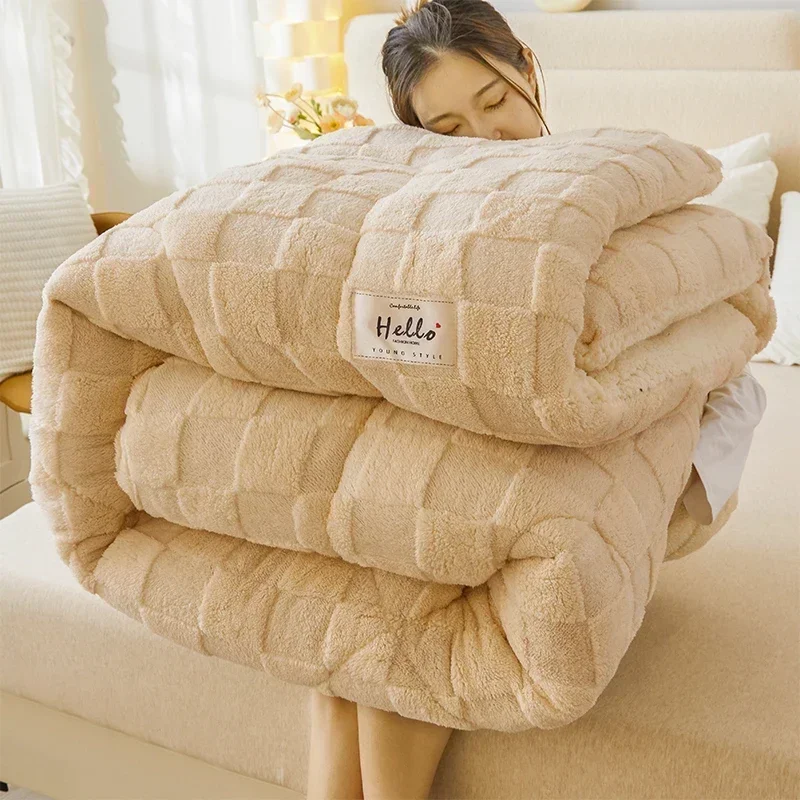 

Winter Bedding Thick Quilt Blanket Thickened Warm Flannel Fleece Comforter Core for Cold Nights Bed Duvets Quilts the Blankets