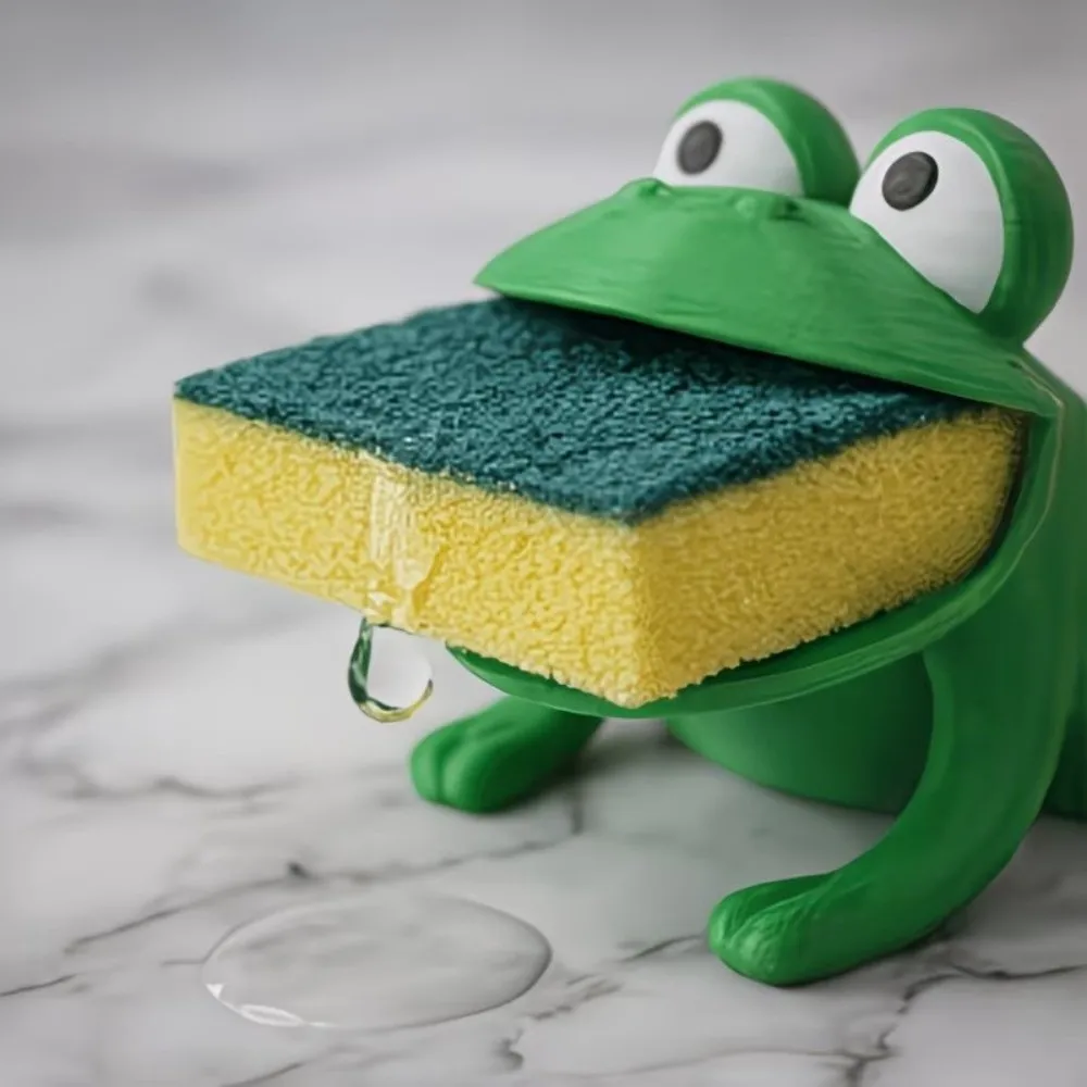 3D Printed Frog-Shaped Sponge Storage Rack Self-draining with Drain Hole Dish Cloth Drain Stand Cartoon Plastic