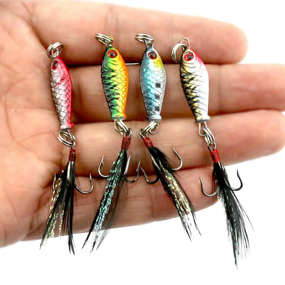 Mini Lead Fish Luya Bait Fishing Lure With Feather Sharp Hook Iron Luya Fake Bait Fishing Lures Hard Luya Fishing Bait 2.5cm4g