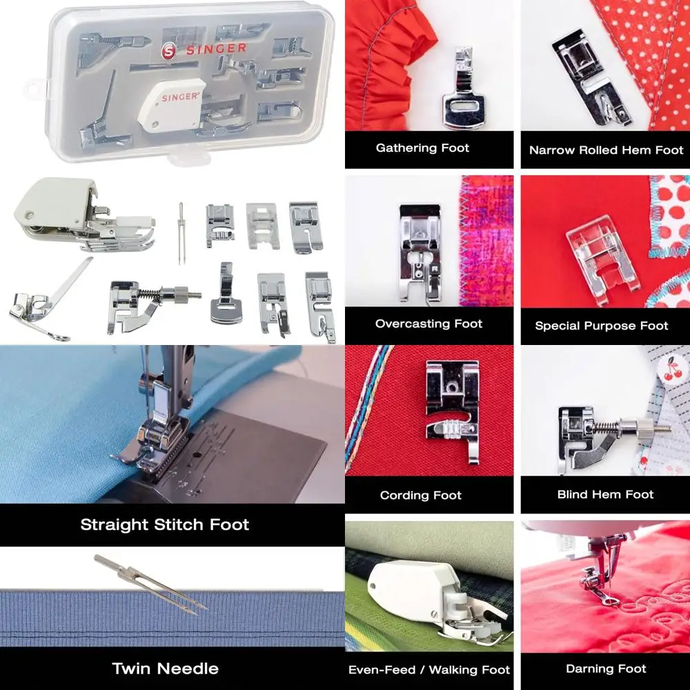 

Универсальный набор аксессуаров для швейной машины с двойной иглой для домашнего использования: идеально подходит для квилтинга, ремонта и пэчворка, в прочном корпусе.