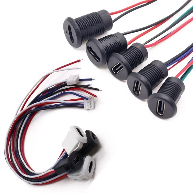 5PCS TYPE-C 2/4/5P PH2.0 Adhesive Direct Pressure Welding Wire Waterproof Female Socket USB Connector Charging Port
