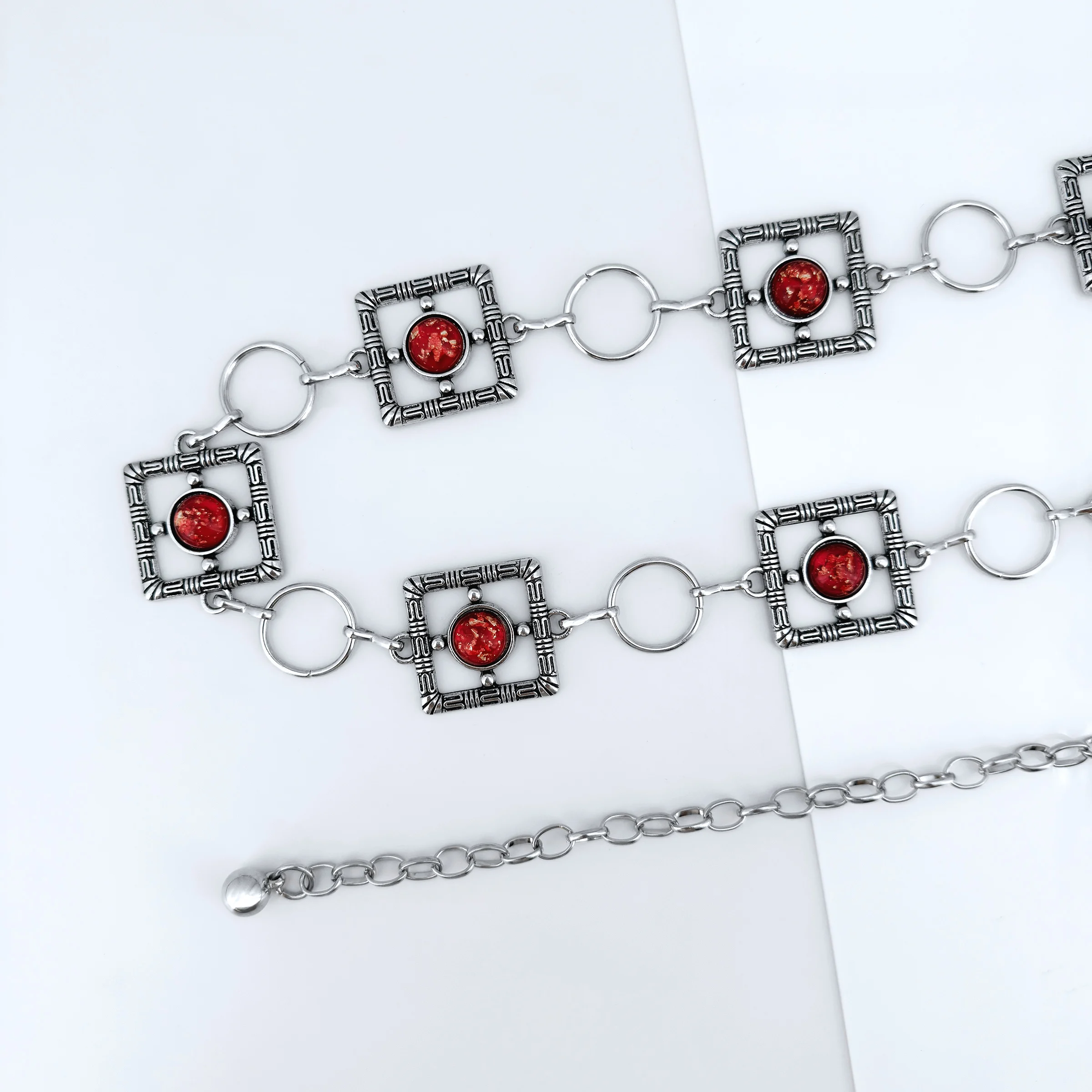 1 Stück Taillenkette im Bohemian-Stil mit bunten Punkten und geometrischem Hohlmuster aus Zinklegierung für Damen, einzigartiges Kleidungsaccessoire mit High-End-Feeling – Detail 9