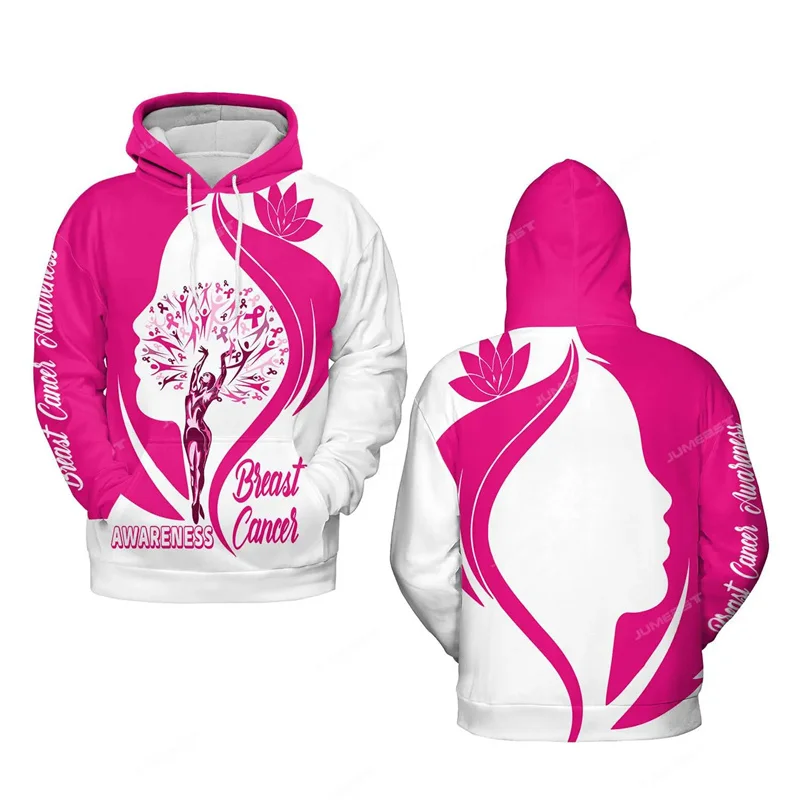 October Pink Ribbon Graphic Sweatshirts Breast Cancer Awareness 3D Printed Hoodies For Women Clothing Sport Pullovers Hoody Tops