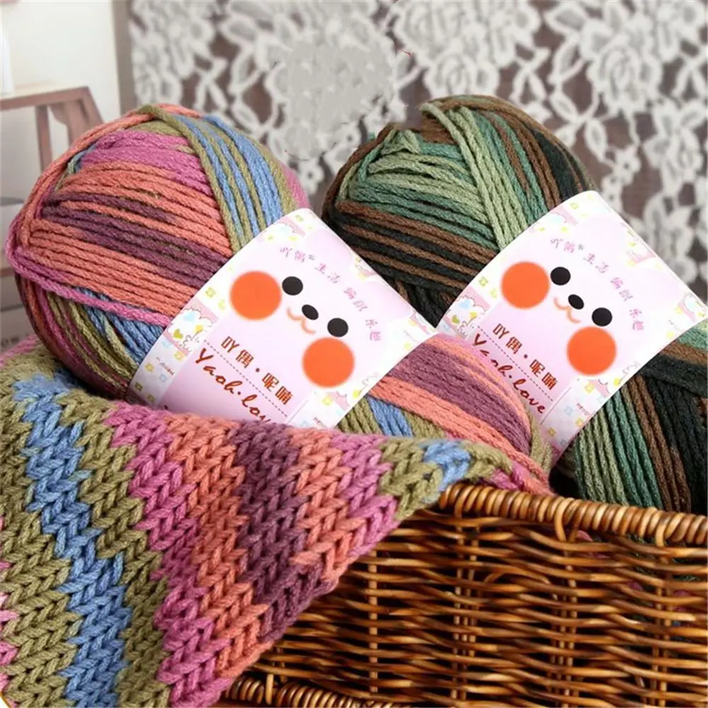 100g 6 Strands  Rainbow Color Hand-woven Milk Cotton Yarn Ball Thick Yarn DIY Scarf Hat Crochet Hand-knitted