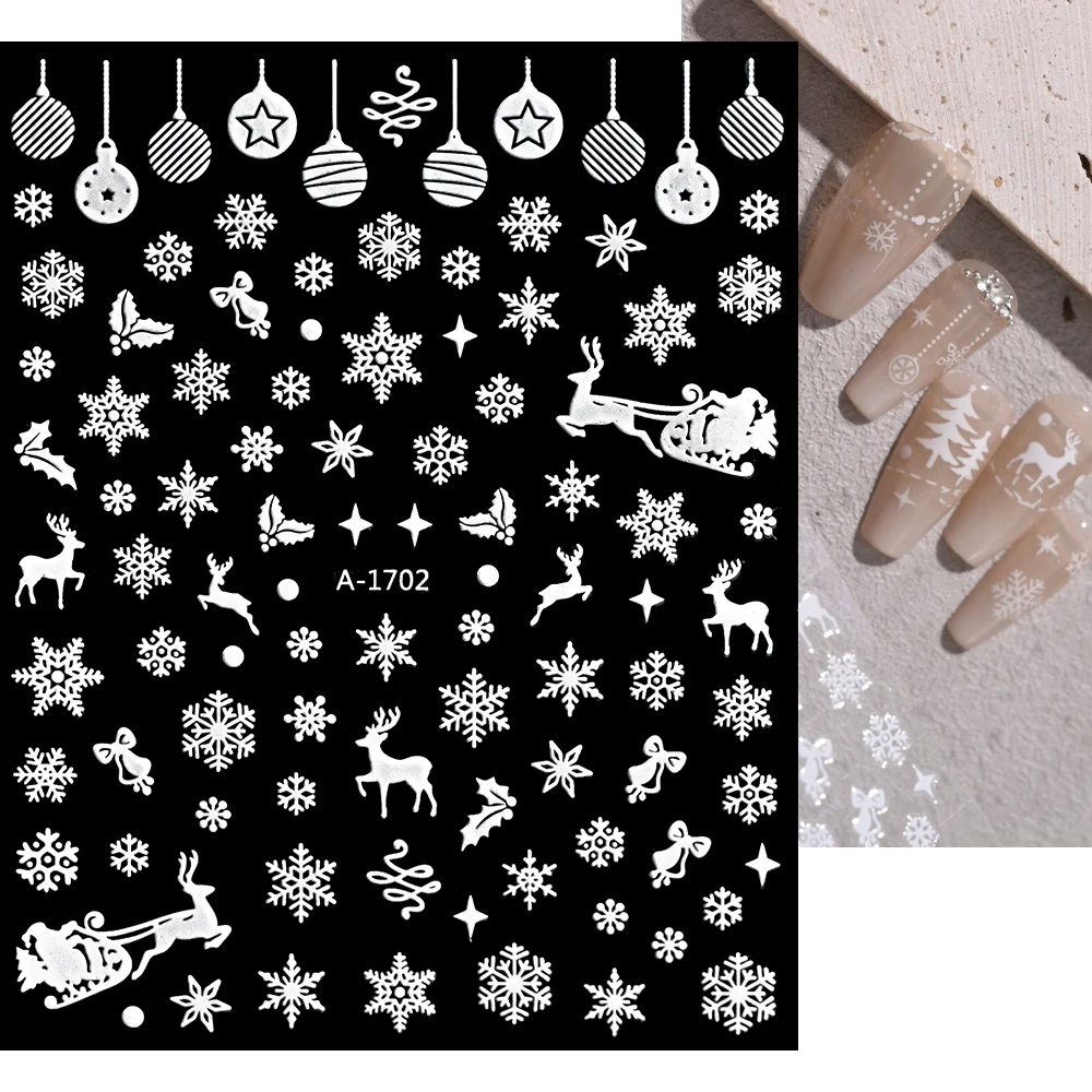 2024 Nieuwe Jaar Witte Sneeuwvlokken Nail Art Stickers 3d Kerst Charmante Sneeuwvlokken Nagel Emblemen Zelfklevende Sneeuwvlokken Sticker