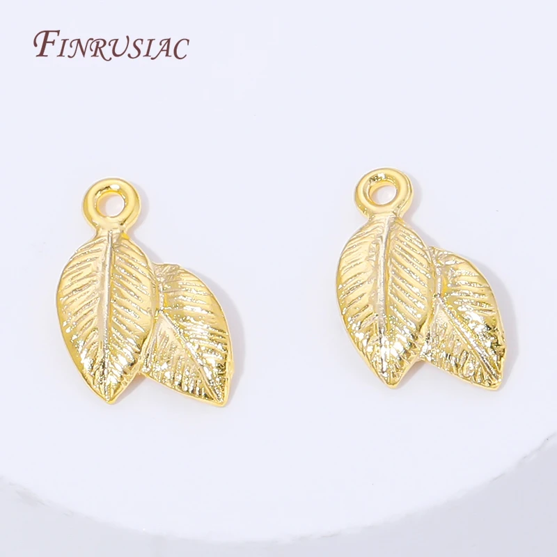 10/20Pcs 18K Gold Plated Brass Double Leaf Charms Connectors For DIY Earrings Necklace Jewelry Making Accessories