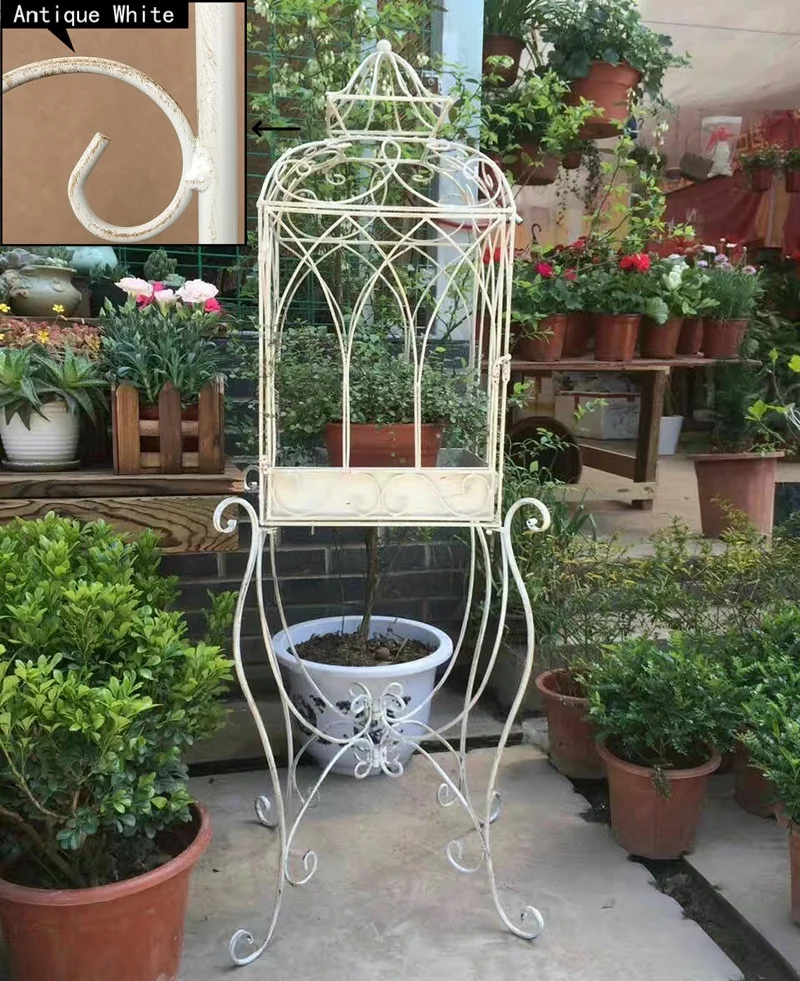 Rustic Vintage Bird Cage Plant Stand - Aesthetic Indoor & Outdoor Decor - Durable Iron Flower Stand for Charming Floral Displays