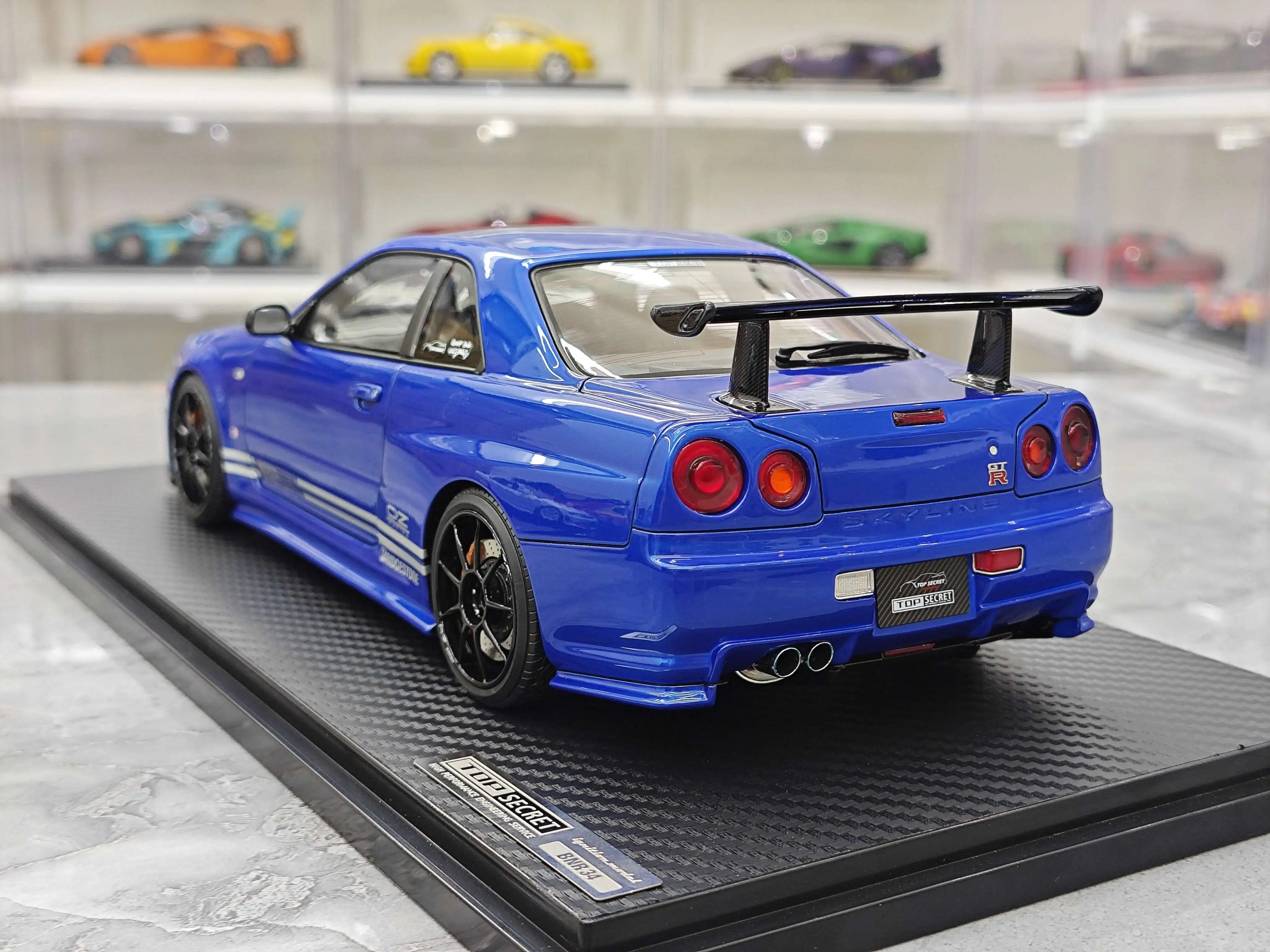IG 1:18 GTR BNR R34 TOP SECRET Blue JDM Simulation Limited Edition Resin Metal Static Car Model Toy Gift