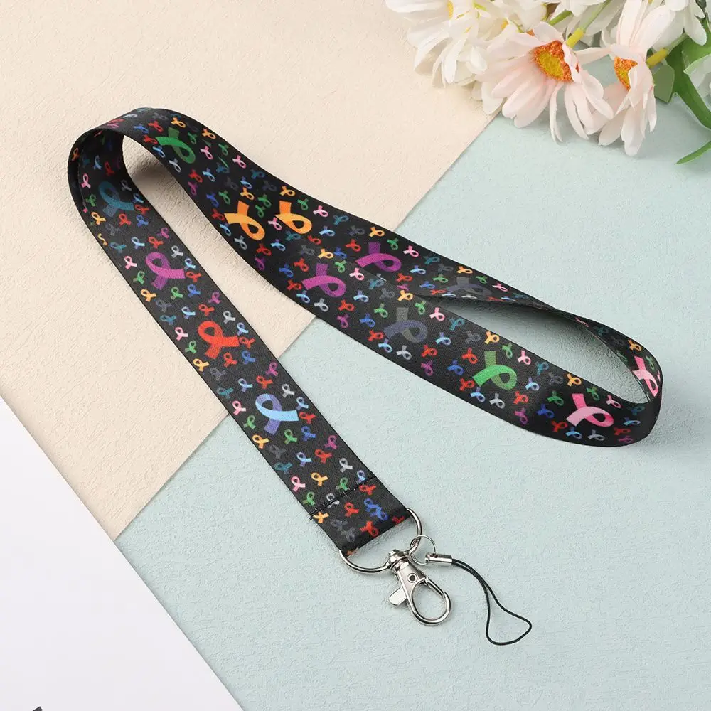 Breast Cancer Ribbon Neck Strap NHS Lanyard Badge Holder Mobile Phone Strap Hang Rope