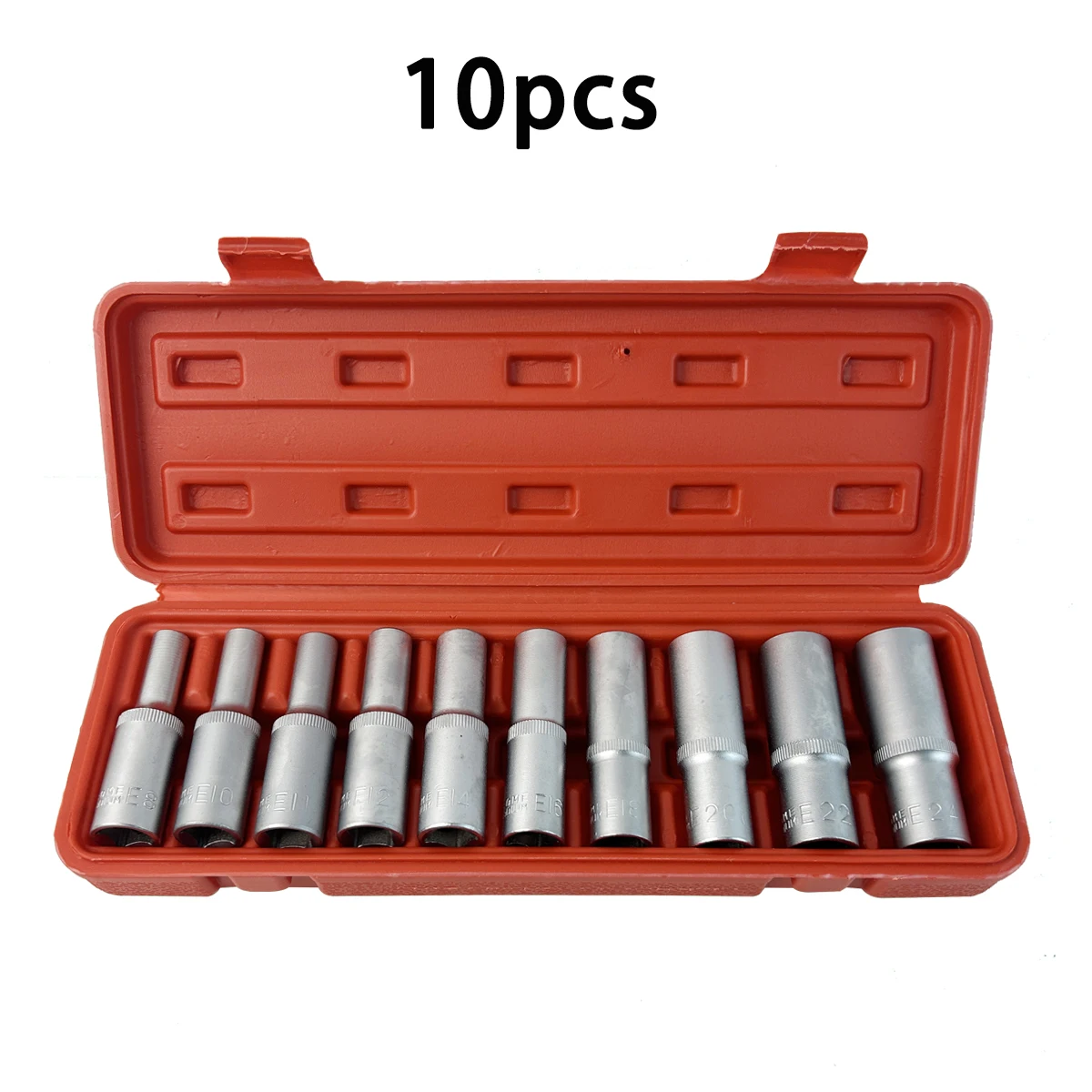 

Набор из 10 1/2-дюймовых звездообразных розеток с удлинителем привода, специально разработанных для ремонта автомобилей, изготовленных из хромованадиевой стали.