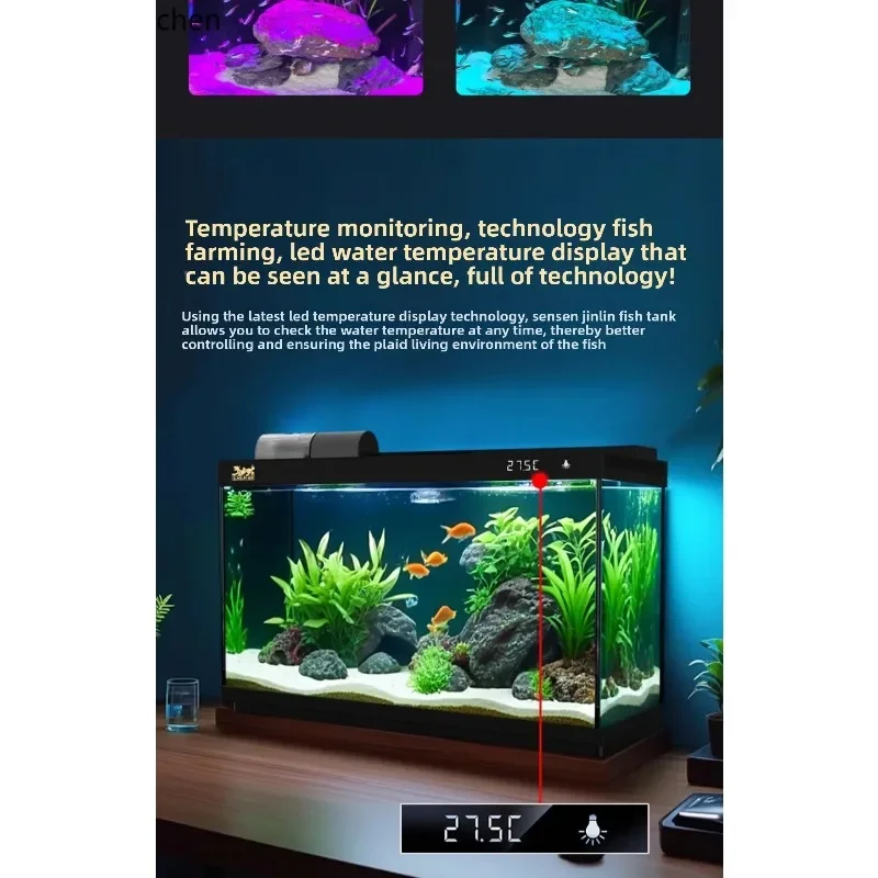 YG-28 Intelligent Fish Tank Filter Oxygen Generator Ultra-white Glass Living Room Small Household Aquarium Ornament