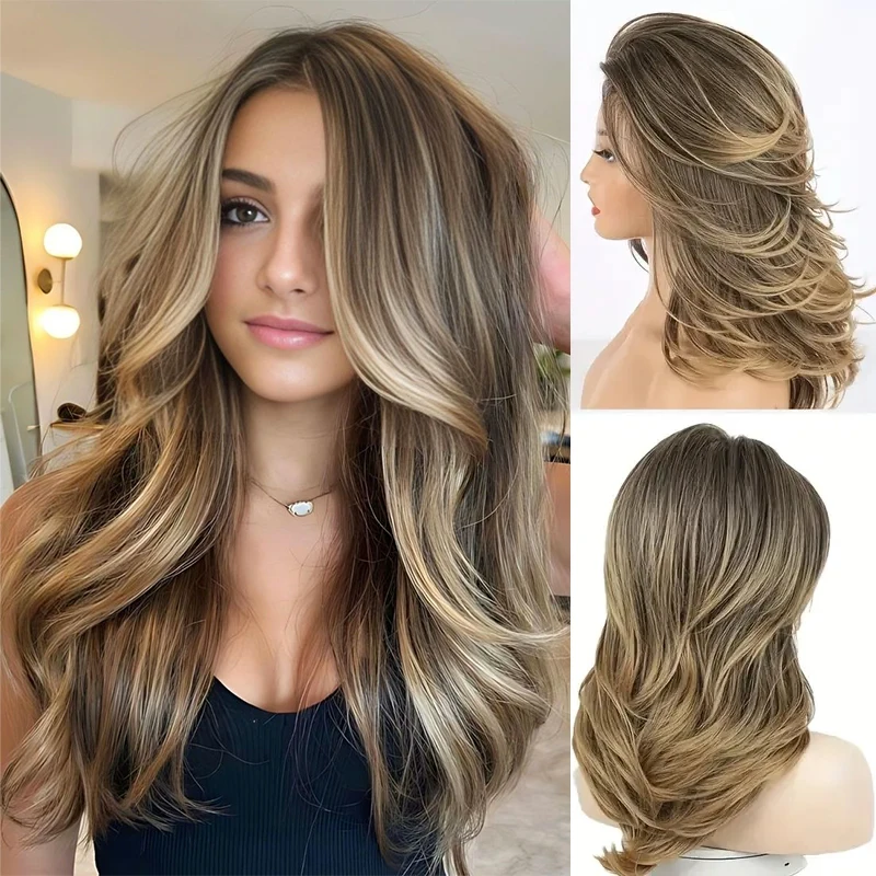 

Женские синтетические волнистые многослойные парики, термостойкие волокна, градиентные многослойные парики, женские синтетические прямые многослойные парики