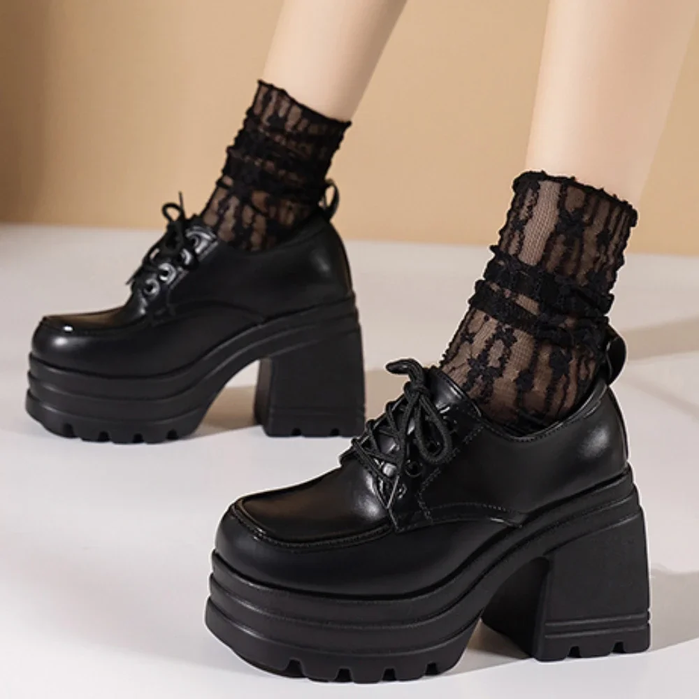 Lolita Shoes for Women Mary Jane 2023 Lace Up Loafers Girls Students JK Uniform High Heels Platform Shoes Female Shoes