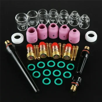 TIG Welding Torch Stubby Gas Lens Heat Resistant Glass Cup Kit for WP-17/18/26 2.4mm 3/32" O-rings Semi-auto