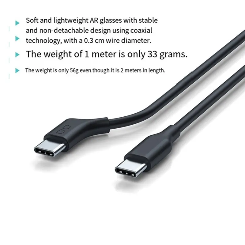 ABKI-Type-C Flexible Cable For AR Glasses, USB3.2 Full-Function 1 Meter/2 Meters Supports 4K@ 60Hz For Xreal/Rokid/Rayneo Viture