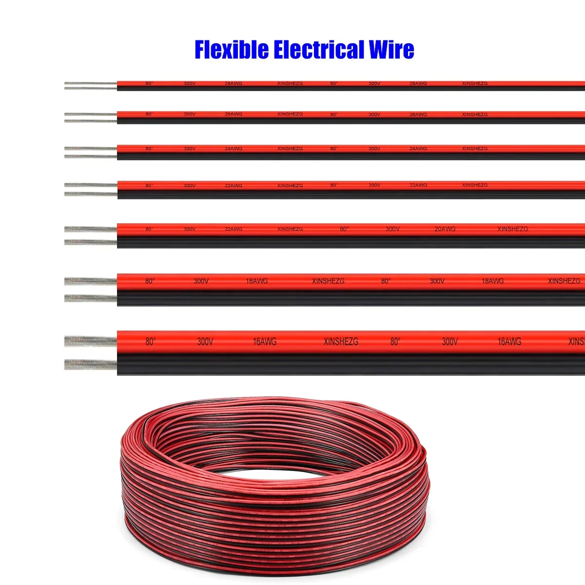 2 Pin Electrical Wire Red Black 28/26/24/22/20/18/16AWG LED Strip Cable Speaker Wire For 5050 Strip Light Audio JST Connector