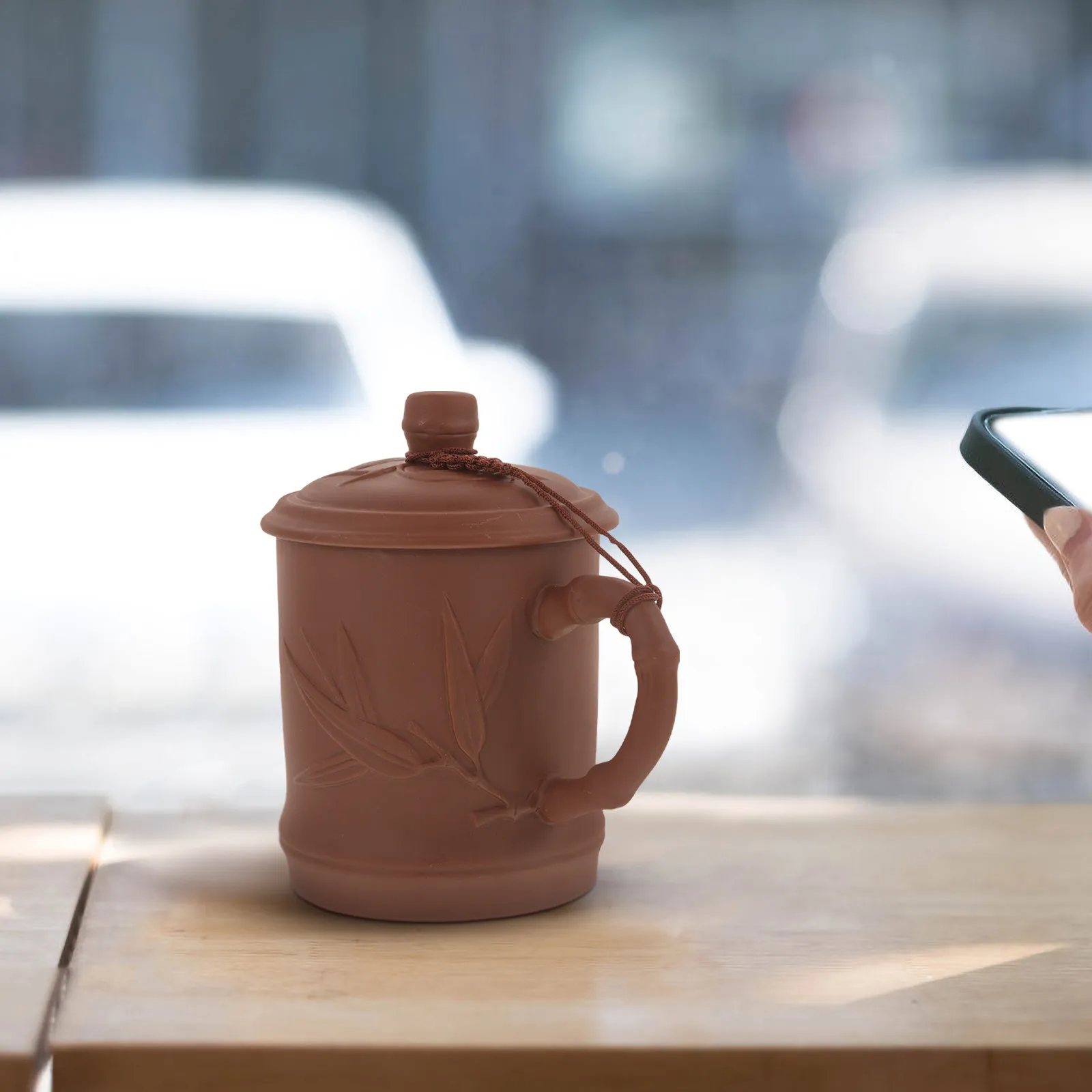 Chinese Style Purple Clay Tea Cup Ceramic Cup with Handle Lid Tea Mug for Home Office Restaurant Use Teaware